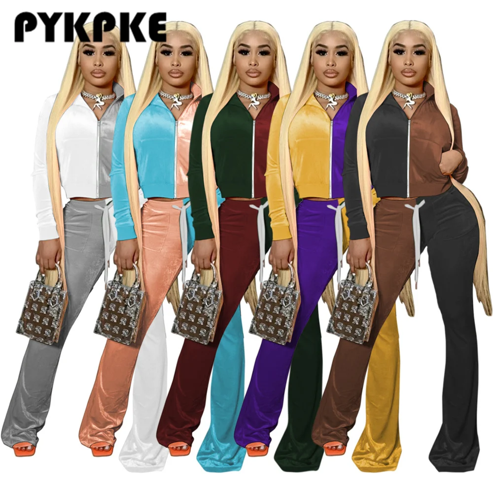 Casual Velvet Two Piece Set for Women Patchwork Long Sleeve Zipper Tops Flare Pants Suits 2021 Autumn Tracksuit
Casual Velvet Two Piece Set for Women Patchwork Long Sleeve Zipper Tops Flare Pants Suits 2021 Autumn Tracksuit