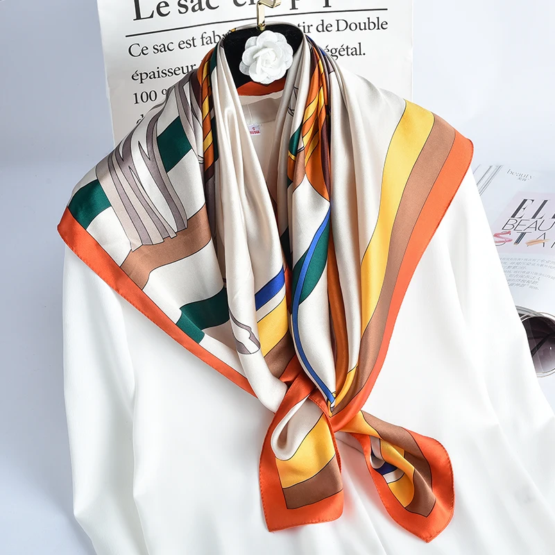 100% чистого шелка квадратные шарфы 2021 Для женщин натурального бандана с цветочным