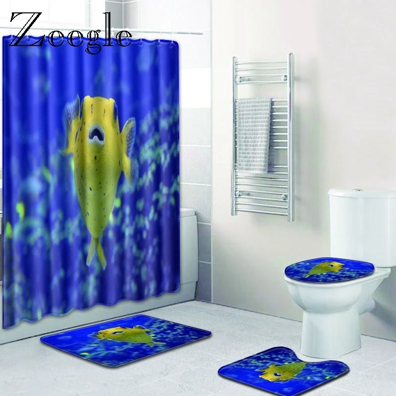 Zeegle 3D Printed Bath Mat Pedestal Rug with Shower Curtain 4PCS Toilet Lid Cover Mat Memory Foam Absorbent Bathroom Carpet
Zeegle 3D Printed Bath Mat Pedestal Rug with Shower Curtain 4PCS Toilet Lid Cover Mat Memory Foam Absorbent Bathroom Carpet