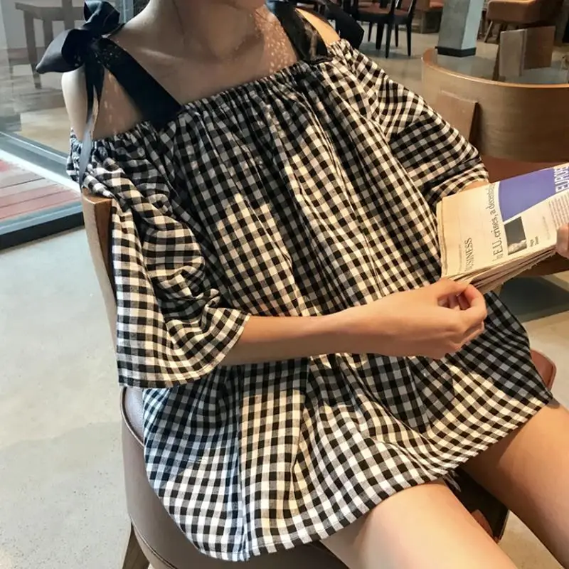 QWEEK Plaid Shirt Women Kawaii Cold Shoulder Tops Summer 2021 Fashion Loose Bow Short Sleeve Vintage Blouse Oversized Casual
QWEEK Plaid Shirt Women Kawaii Cold Shoulder Tops Summer 2021 Fashion Loose Bow Short Sleeve Vintage Blouse Oversized Casual
