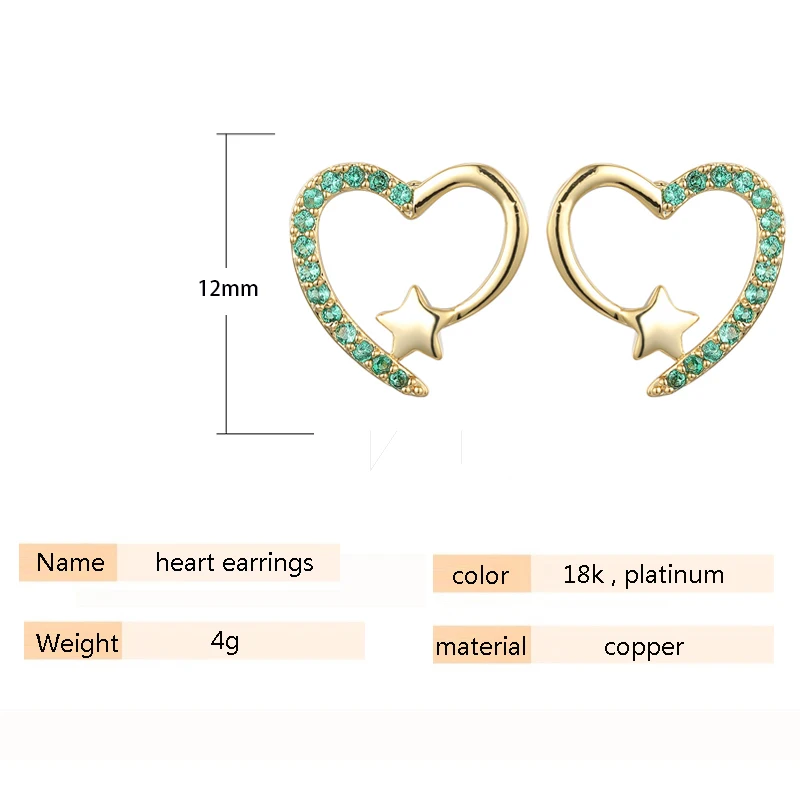 SIPENGJEL New Arrival Inlaid Crystal Fine Heart Stud Earrings For Women Small Star Multicolor Earrings Korean Jewelry 2021
SIPENGJEL New Arrival Inlaid Crystal Fine Heart Stud Earrings For Women Small Star Multicolor Earrings Korean Jewelry 2021