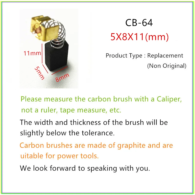 Щетки угольные 5x8x11 мм, 4 шт., для электродвигателей Makita CB85 CB-64A CB-64 191627-8 GV5000/5010/6000/6010, полировальная машина MT650
Щетки угольные 5x8x11 мм, 4 шт., для электродвигателей Makita CB85 CB-64A CB-64 191627-8 GV5000/5010/6000/6010, полировальная машина MT650