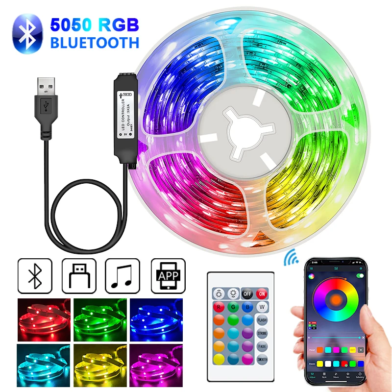 Led Strip Usb 5V Tv Backlight Bluetooth Ribbon Lamp 5050 Rgb Diode Tape Light Phone App Control Leds Decoration For Room
Led Strip Usb 5V Tv Backlight Bluetooth Ribbon Lamp 5050 Rgb Diode Tape Light Phone App Control Leds Decoration For Room