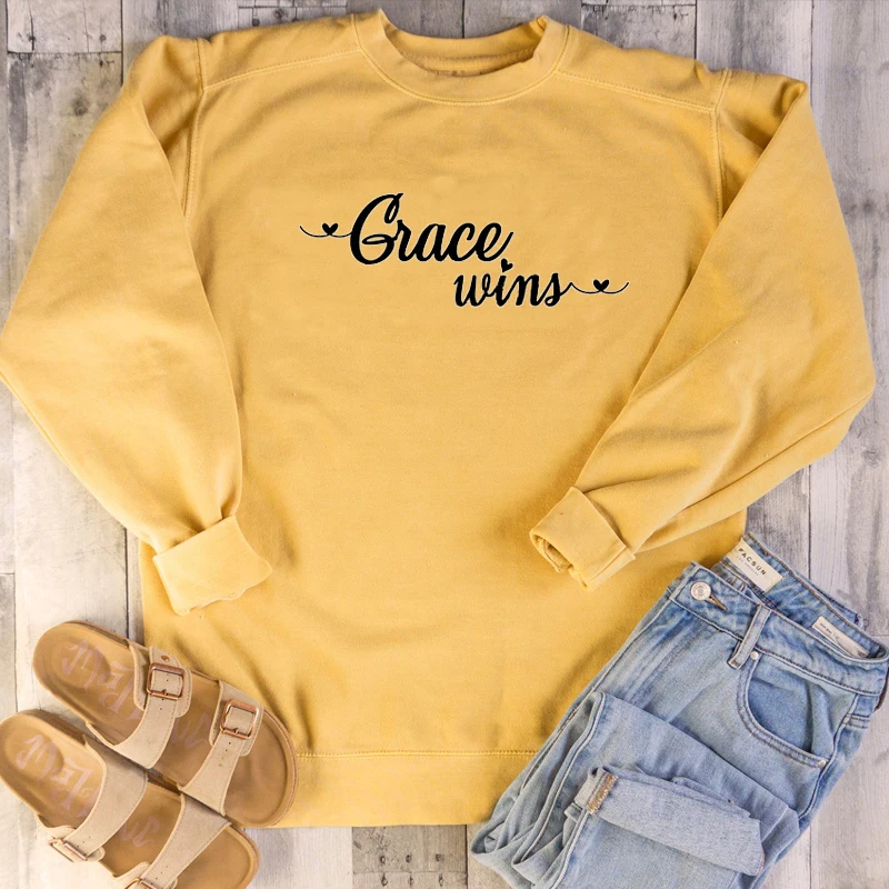 Grace wins heart graphic women fashion funny slogan religion cotton casual young street style pullovers cute vintage sweatshirts
Grace wins heart graphic women fashion funny slogan religion cotton casual young street style pullovers cute vintage sweatshirts