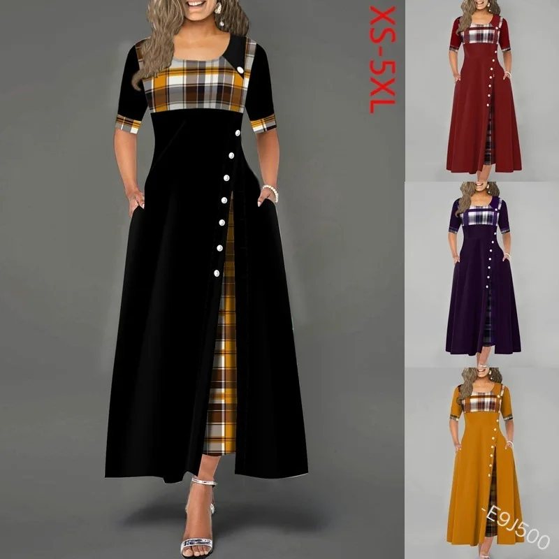 Женская обувь с круглым вырезом, платье с принтом, в клетку с короткими рукавами Повседневное платье с разной длиной подола Макси платье раз... 
Женская обувь с круглым вырезом, платье с принтом, в клетку с короткими рукавами Повседневное платье с разной длиной подола Макси платье раз...