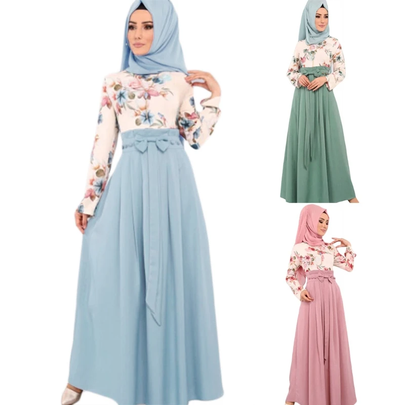 Ethnic Women Ramadan Eid Abaya Long Sleeve Floral Contrast Color Knot Front Maxi Long Dress Muslim Islamic Party Robe Arabic Kaf
Ethnic Women Ramadan Eid Abaya Long Sleeve Floral Contrast Color Knot Front Maxi Long Dress Muslim Islamic Party Robe Arabic Kaf