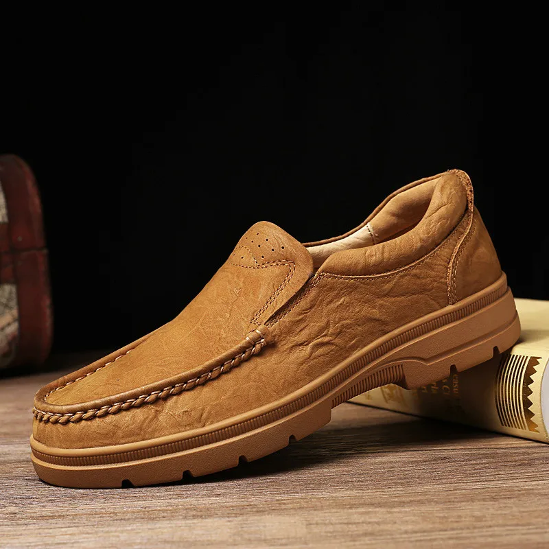 Мужские повседневные туфли из натуральной кожи, Нескользящие, без застежки, для отдыха, прогулок, на платформе, для весны и осени 
Мужские повседневные туфли из натуральной кожи, Нескользящие, без застежки, для отдыха, прогулок, на платформе, для весны и осени