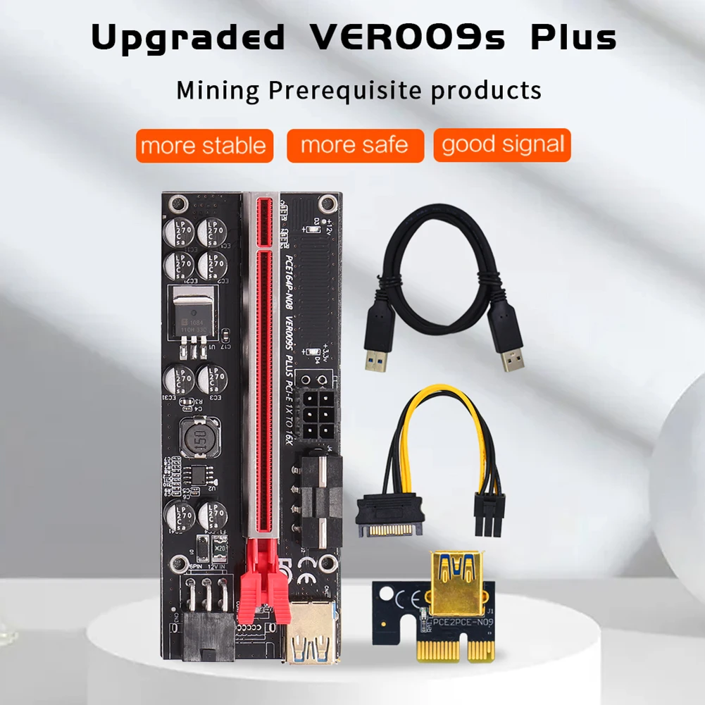 

VER009Splus USB 3.0 Cable PCI Express Riser Card PCIE 1X to 16X Extender SATA 15Pin to 6pin Adapter for GPU Miner Bitcoin Mining