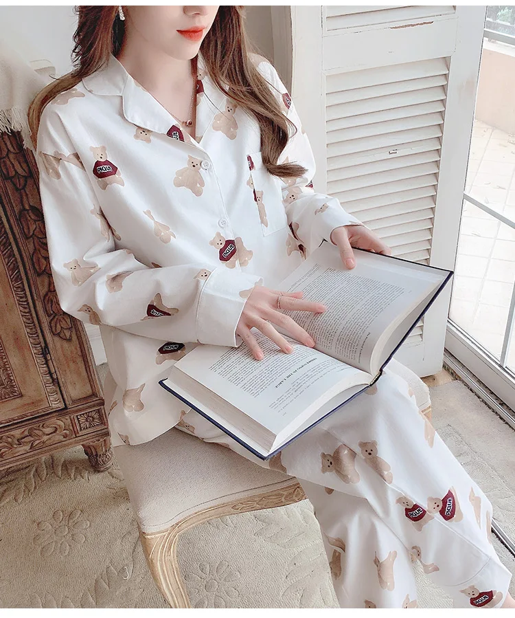 Pajamas Set Women Cute Bear Cartoon Cotton Long-Sleeved Nightwear Thin Skin-Friendly Comfortable Breathable Homewear Spring
Pajamas Set Women Cute Bear Cartoon Cotton Long-Sleeved Nightwear Thin Skin-Friendly Comfortable Breathable Homewear Spring