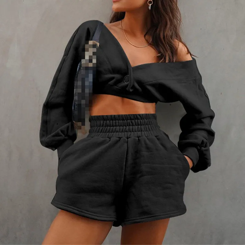 Shorts Female Sport Tracksuit Women 2021 Outfits V Neck Long Sleeve Hoodies Tops And Mini Biker Shorts Two Piece Set 
Shorts Female Sport Tracksuit Women 2021 Outfits V Neck Long Sleeve Hoodies Tops And Mini Biker Shorts Two Piece Set