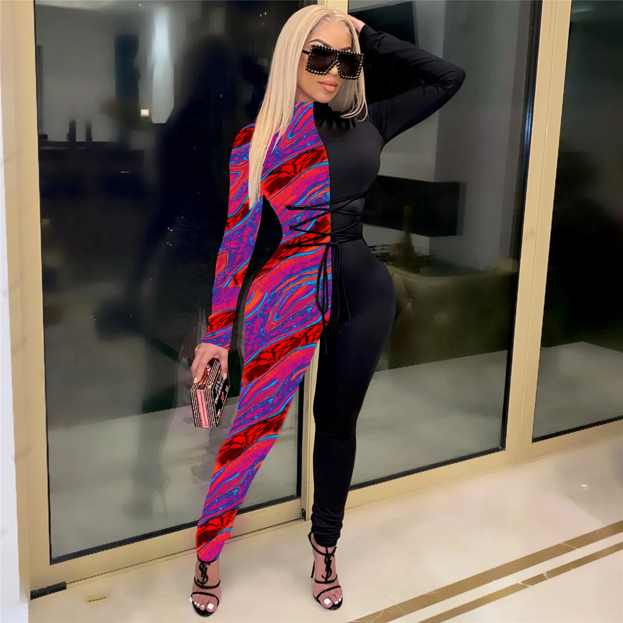Ladies Long Sleeve Lace High Neck Bodysuit Pattern Color Blocking Female Sexy rompers One-piece 2020 Hot Products
Ladies Long Sleeve Lace High Neck Bodysuit Pattern Color Blocking Female Sexy rompers One-piece 2020 Hot Products