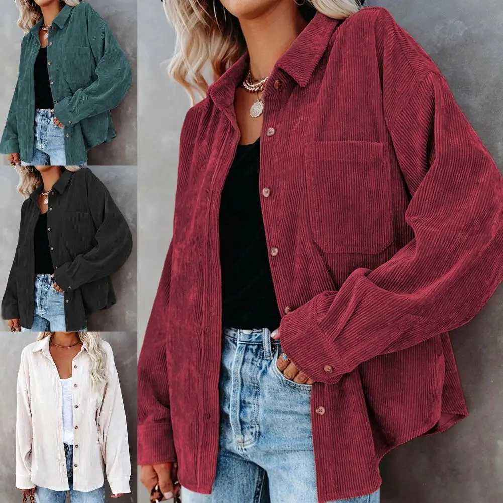 Long Sleeve Solid Color Shirt Coat Skin-friendly Pockets Turn-down Collar Corduroy Shirt Female Outwear
Long Sleeve Solid Color Shirt Coat Skin-friendly Pockets Turn-down Collar Corduroy Shirt Female Outwear