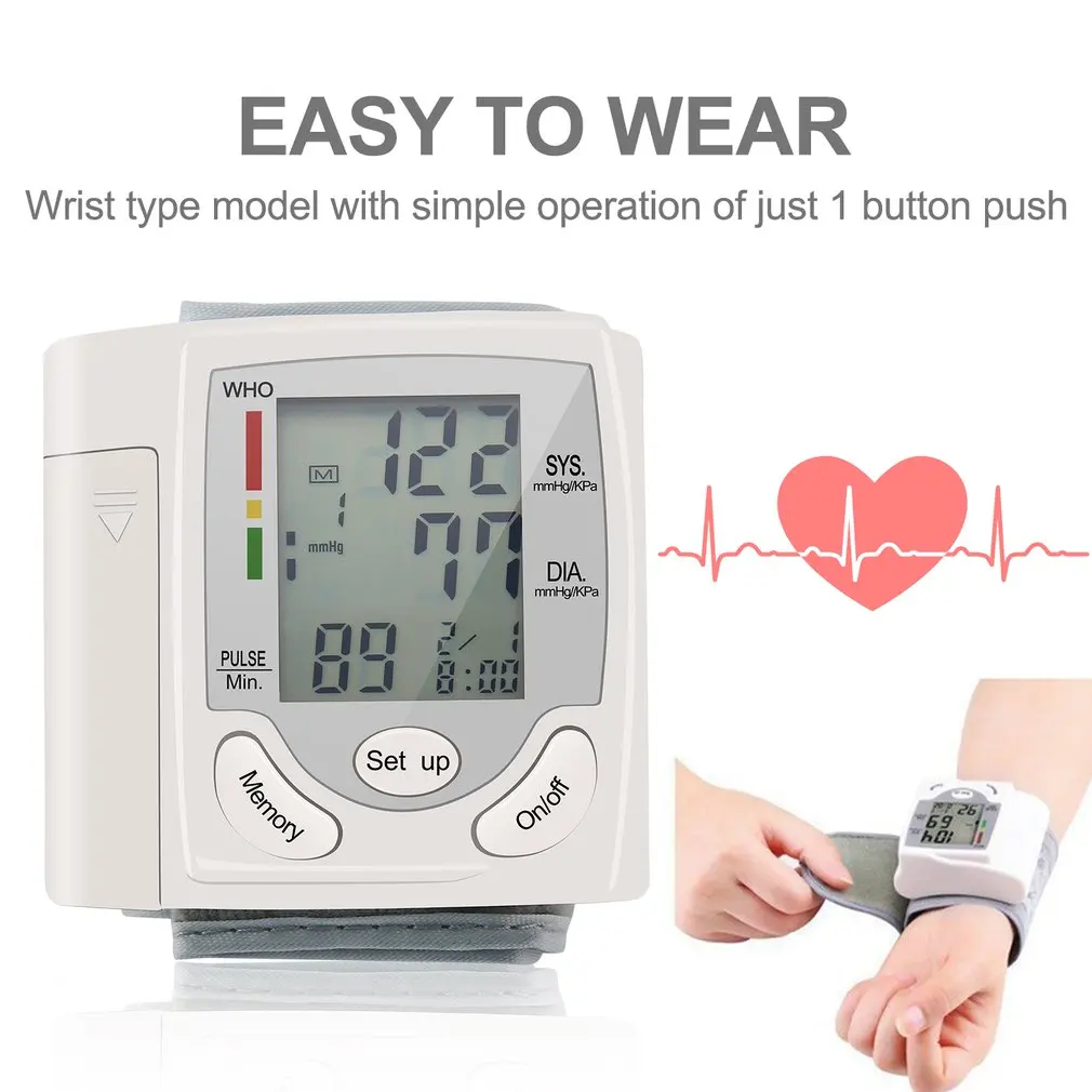 

Автоматический цифровой прибор для измерения артериального давления на запястье с ЖК-дисплеем измеритель пульса тонометр белый оксиметр