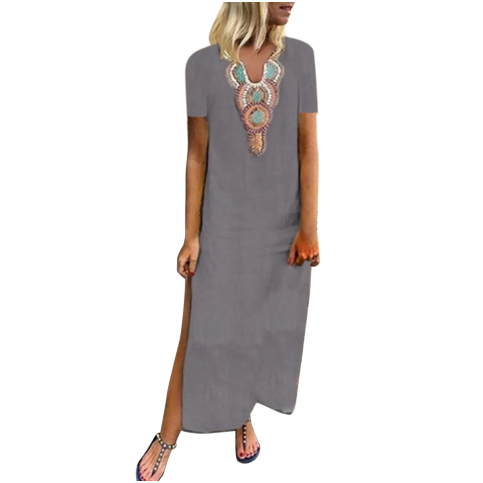 Dress Casual Loose Bohemian Long Dress Short Sleeve V-neck Printed Beach Skirt Party Beach Dress Elegant Chiffon Floral Split
Dress Casual Loose Bohemian Long Dress Short Sleeve V-neck Printed Beach Skirt Party Beach Dress Elegant Chiffon Floral Split