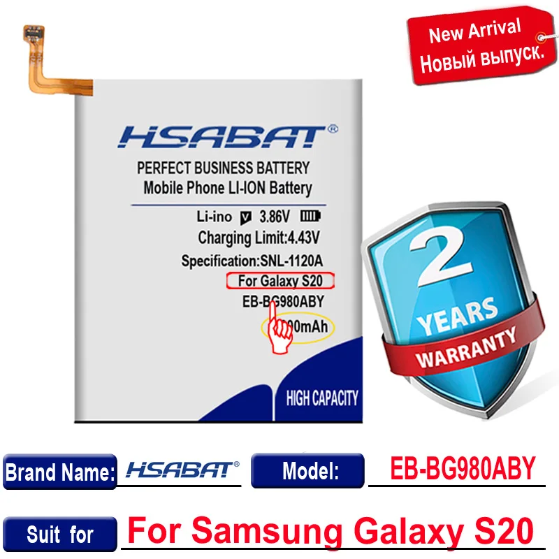 HSABAT 0 цикл 4800mAh EB-BG980ABY батарея для Samsung Galaxy S20 высокое качество Мобильный телефон