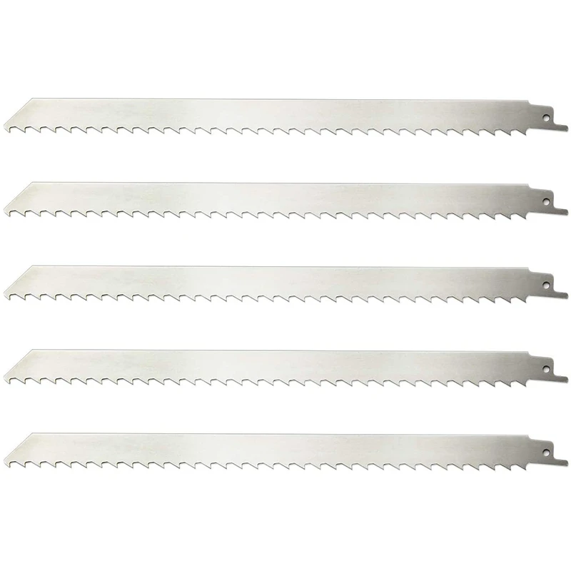 5 Pack 12-Inch Stainless Steel Reciprocating Saw Blades for Food Cutting 3TP Big Teeth Unpainted Meat Saw Blades
5 Pack 12-Inch Stainless Steel Reciprocating Saw Blades for Food Cutting 3TP Big Teeth Unpainted Meat Saw Blades