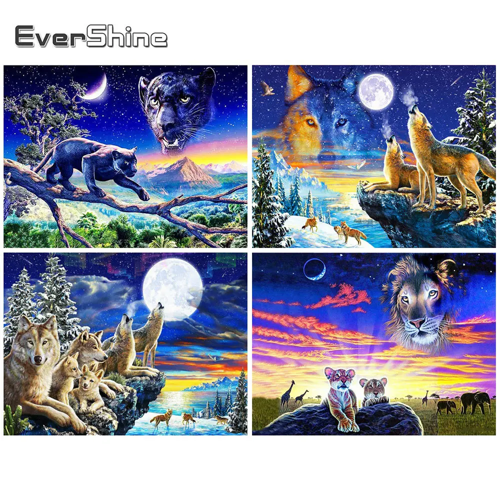 

Evershine 5D Diamond Embroidery Animals Rhinestone Mosaic Full Layout Diamond Painting Wolf Cross Stitch Kit Home Decoration