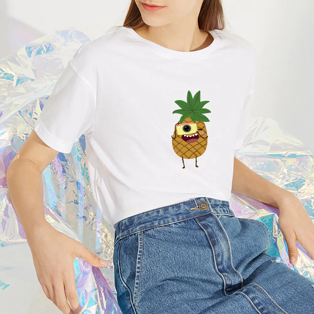 

Женская летняя футболка с принтом ананаса, забавная женская футболка с героями мультфильмов в стиле панк, Harajuku, Kawaii, забавная Kpop, Kawaii, уличная одежда