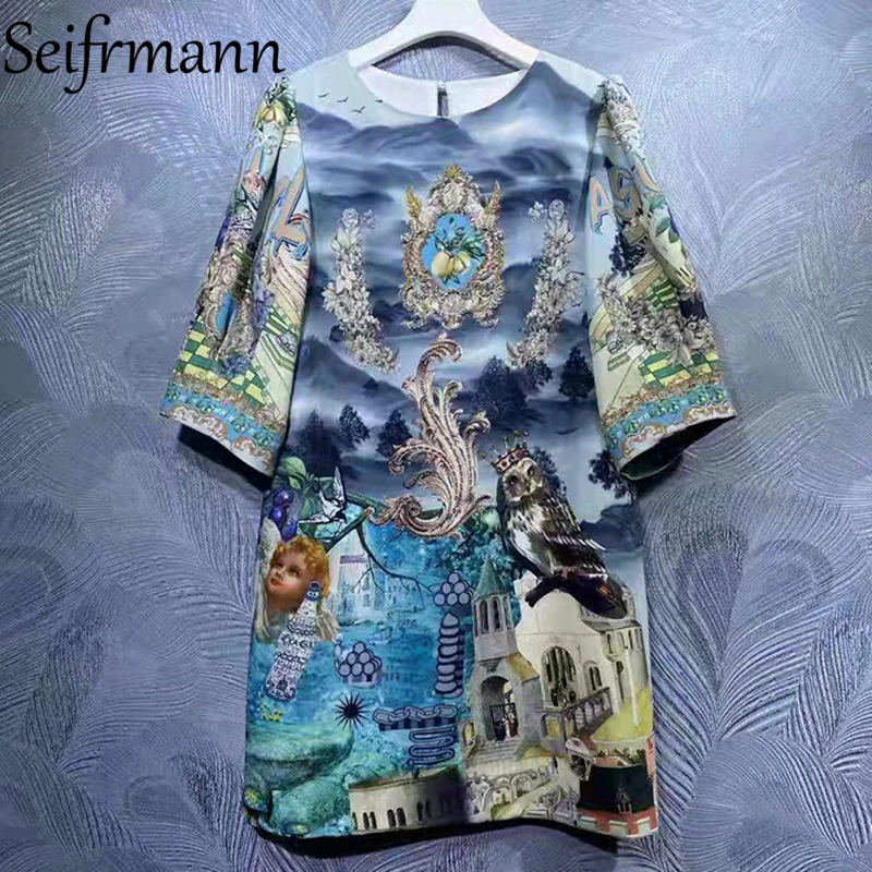 Seifrmann New 2021 Summer Women Fashion Runway Party Short Dress Half Sleeve Gorgeous Crystal Beading Vintage Printed Dresses
Seifrmann New 2021 Summer Women Fashion Runway Party Short Dress Half Sleeve Gorgeous Crystal Beading Vintage Printed Dresses