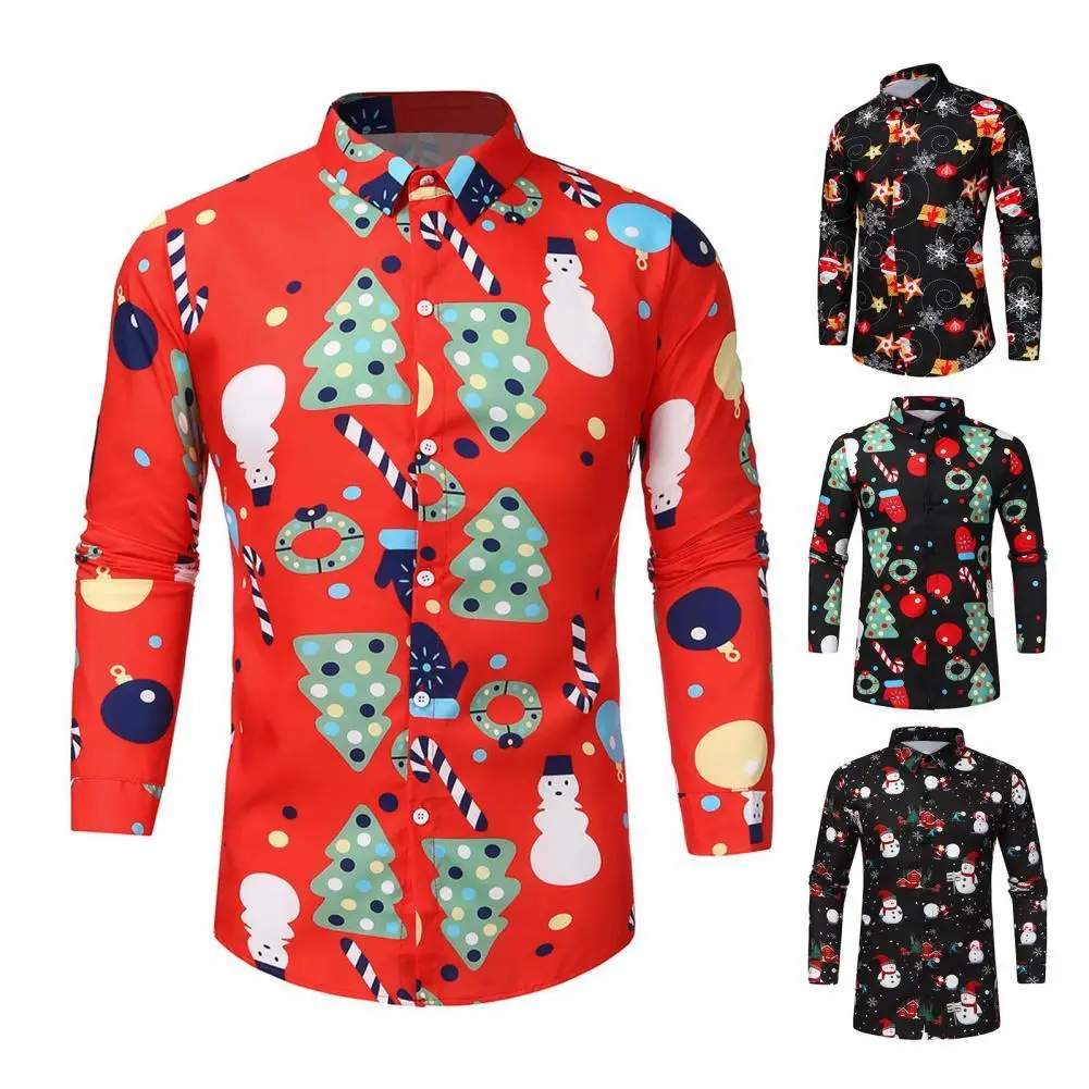 Рождественская рубашка, цветная Осенняя однобортная рубашка с мультяшным принтом и отложным воротником для вечеринок
Рождественская рубашка, цветная Осенняя однобортная рубашка с мультяшным принтом и отложным воротником для вечеринок