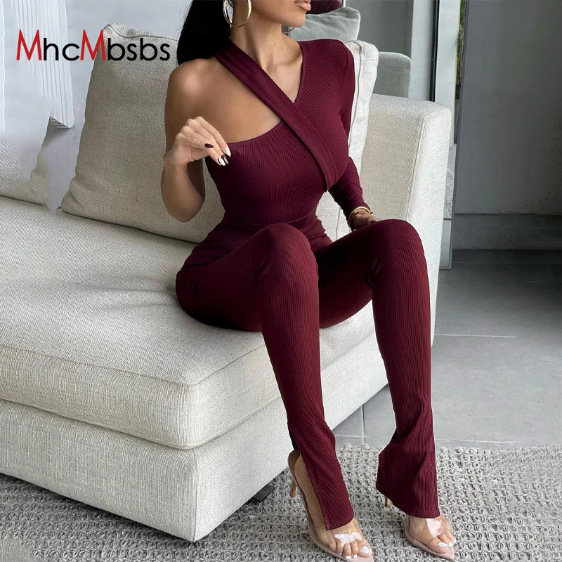 Two Piece Set Women Ribbed Tracksuits One Shoulder Long Sleeve Bandage Bodysuits+High Waist Pencil Split Pants Outfits 2021 Fall
Two Piece Set Women Ribbed Tracksuits One Shoulder Long Sleeve Bandage Bodysuits+High Waist Pencil Split Pants Outfits 2021 Fall