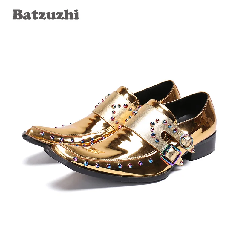 Batzuzhi Rock Men Shoes Western Gold Genuine Leather Dress Shoes Men Rivets Sepatu Pria Club Party Runway Dress Shoes Men, US12
Batzuzhi Rock Men Shoes Western Gold Genuine Leather Dress Shoes Men Rivets Sepatu Pria Club Party Runway Dress Shoes Men, US12