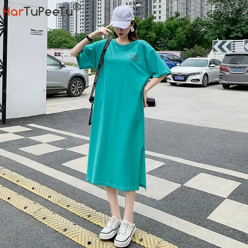 Loose T Shirt Midi Dress Cotton Women Summer 2021 Letter Plain Korean Style Oversize Casual Long Tees Side Split Green Pullovers
Loose T Shirt Midi Dress Cotton Women Summer 2021 Letter Plain Korean Style Oversize Casual Long Tees Side Split Green Pullovers
