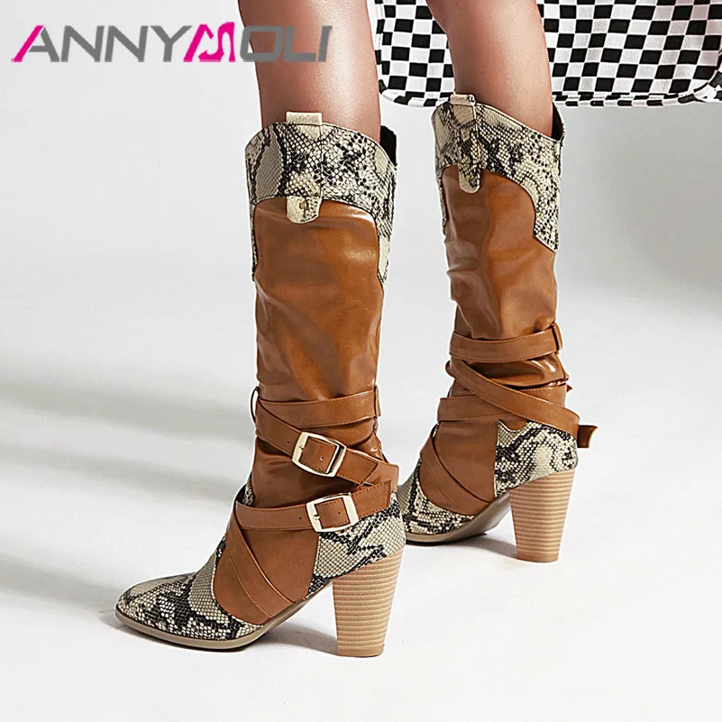 ANNYMOLI Winter Knee High Boots Women Mixed Colors Block High Heel Western Boots Buckle Pointed Toe Shoes Ladies Plus Size 34-46
ANNYMOLI Winter Knee High Boots Women Mixed Colors Block High Heel Western Boots Buckle Pointed Toe Shoes Ladies Plus Size 34-46