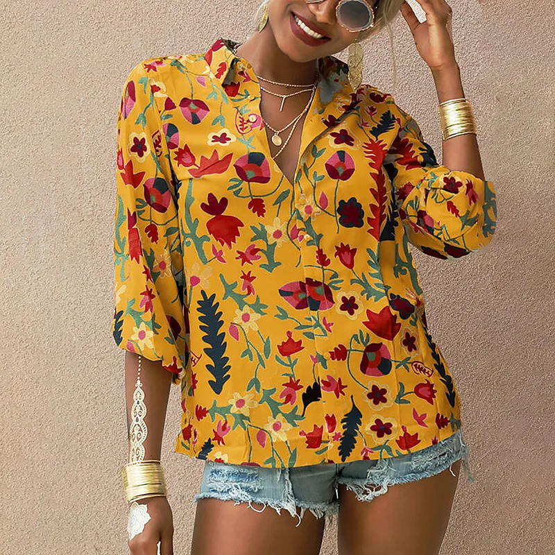 chemise femme Autumn long sleeve turn-down collar floral printed button up shirt Casual loose blouse women tops
chemise femme Autumn long sleeve turn-down collar floral printed button up shirt Casual loose blouse women tops