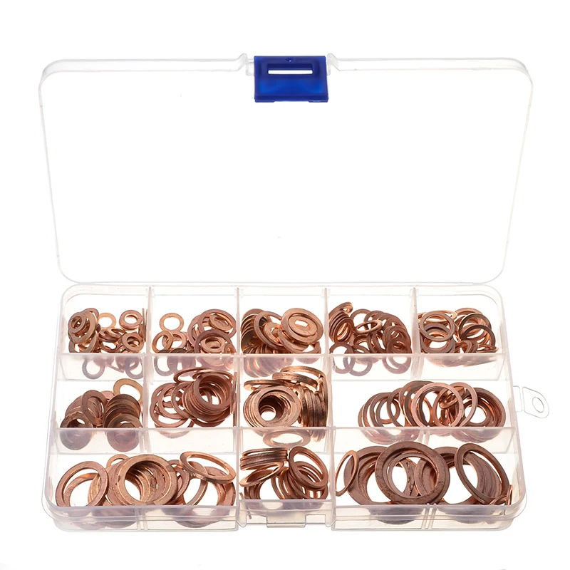 280PCS Sealing Solid Copper Gasket Set Plain Washers Assortment Kit with Box for Screws Bolts Fasteners Auto Vehicle Accessories
280PCS Sealing Solid Copper Gasket Set Plain Washers Assortment Kit with Box for Screws Bolts Fasteners Auto Vehicle Accessories