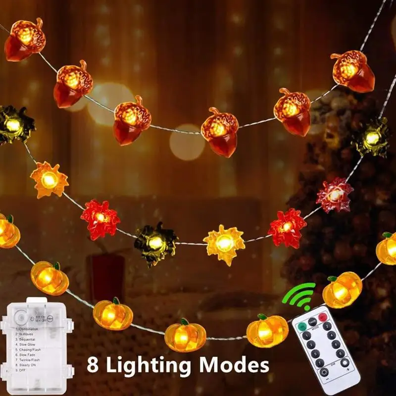 40 LED 3D Pumpkin Maple Leaf Acorn String Lights Halloween Thanksgiving Decorations Battery Operated with Remote Control
40 LED 3D Pumpkin Maple Leaf Acorn String Lights Halloween Thanksgiving Decorations Battery Operated with Remote Control