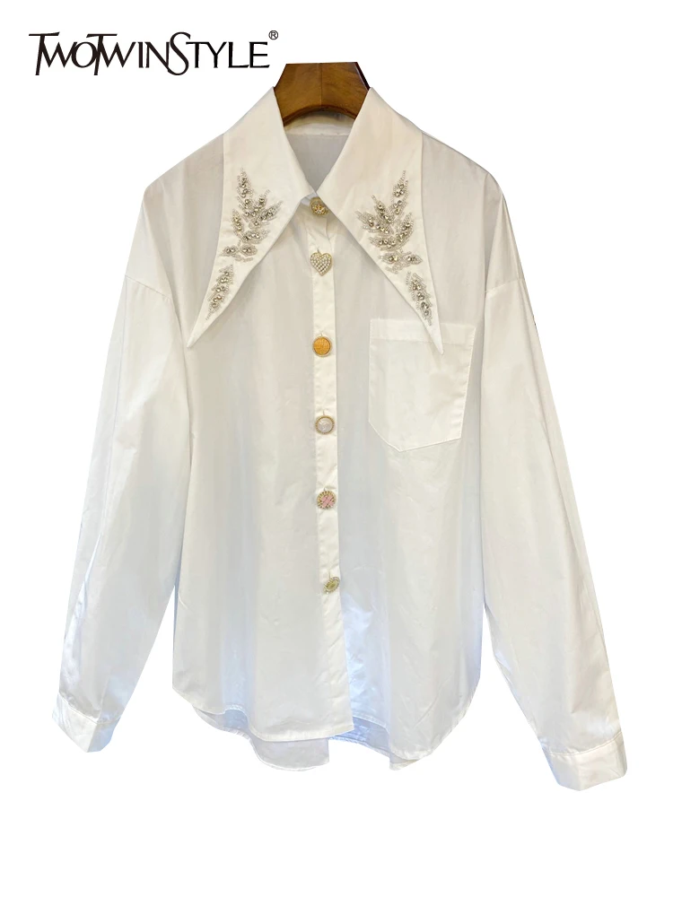 TWOTWINSTYLE Korean Fashion Straight White Shirt For Women Lapel Long Sleeve Solid Button Through Blouse Female Spring Clothing
TWOTWINSTYLE Korean Fashion Straight White Shirt For Women Lapel Long Sleeve Solid Button Through Blouse Female Spring Clothing