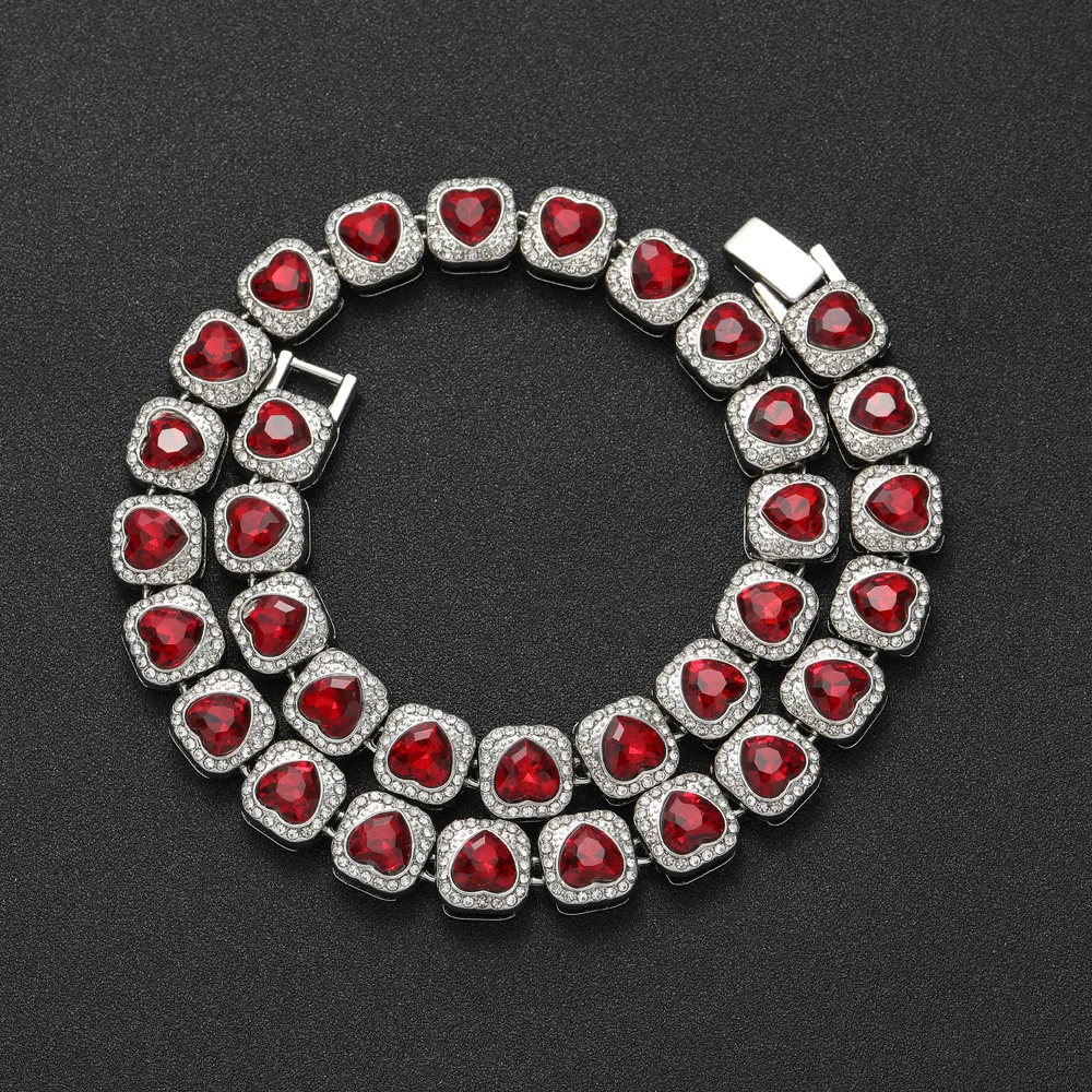 New Iced Out Bling 5A Red Cubic Zirconia Cz Heart Tennis Choker Necklace For Lovely Couples Hip Hop Fashion Wedding Jewelry 13mm
New Iced Out Bling 5A Red Cubic Zirconia Cz Heart Tennis Choker Necklace For Lovely Couples Hip Hop Fashion Wedding Jewelry 13mm