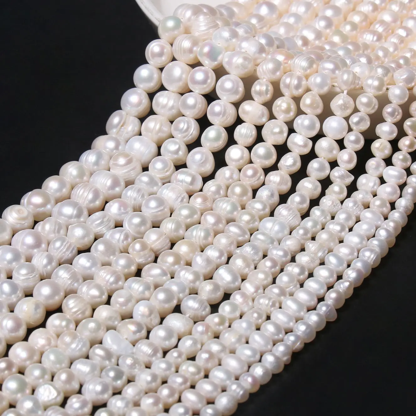 

AA Natural Freshwater Pearls White Oval Punch Shape Loose Beads For Jewelry Making DIY Bracelet Necklace 3-7mmmm 15'' Strand