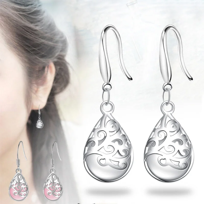 925 sterling silver Women's fashion jewelry cat eye moonstone female totem wishing flower earrings Korean popular hook charms 
925 sterling silver Women's fashion jewelry cat eye moonstone female totem wishing flower earrings Korean popular hook charms