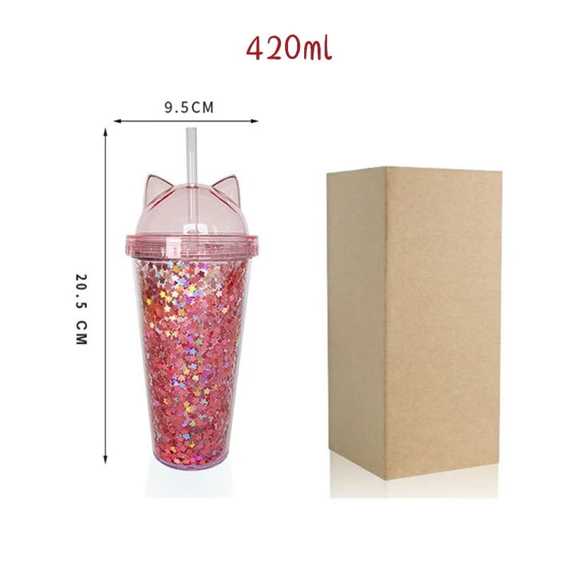Sequined Cat Ear Plastic Cups BPA Free Water Bottle with Straw Flash Film Double-Layer Straw Cup Reusable Tumbler Cup Coffee Mug
Sequined Cat Ear Plastic Cups BPA Free Water Bottle with Straw Flash Film Double-Layer Straw Cup Reusable Tumbler Cup Coffee Mug