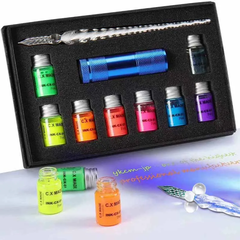 10 Pcs/Box Crystal Glass Pen With UV Lamp Invisible Fluorescence Inks Dip Pen Gifts Stationery Writing Drawing Creative Supplies
10 Pcs/Box Crystal Glass Pen With UV Lamp Invisible Fluorescence Inks Dip Pen Gifts Stationery Writing Drawing Creative Supplies