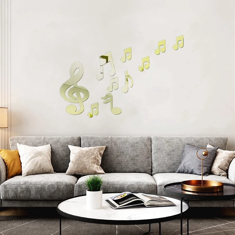 

3D Acrylic Music Vinyl Mirror Wall Decal Treble Clef Notes Wall Sticker Art Mural Removable Home Office Decor pegatinas de pared