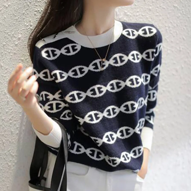 Round Neck Long-sleeved Pullover Sweater Women 2021 Autumn New Long Sleeved Color Matching Loose Sweater Female Jumper Knit Tops
Round Neck Long-sleeved Pullover Sweater Women 2021 Autumn New Long Sleeved Color Matching Loose Sweater Female Jumper Knit Tops