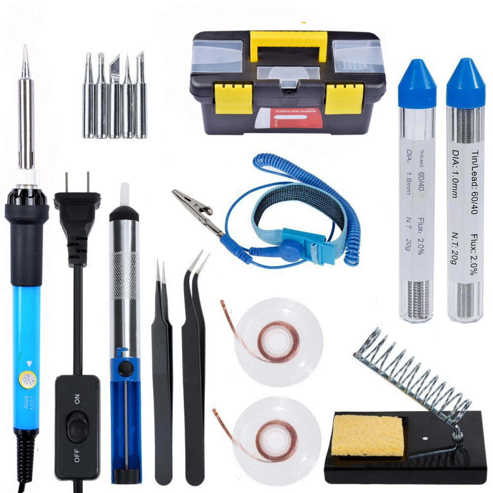 220V 60W Welding Tool Kits Adjustable Electric Soldering Iron Heating Element Welding Repair Tools Portable Soldering Iron Set
220V 60W Welding Tool Kits Adjustable Electric Soldering Iron Heating Element Welding Repair Tools Portable Soldering Iron Set