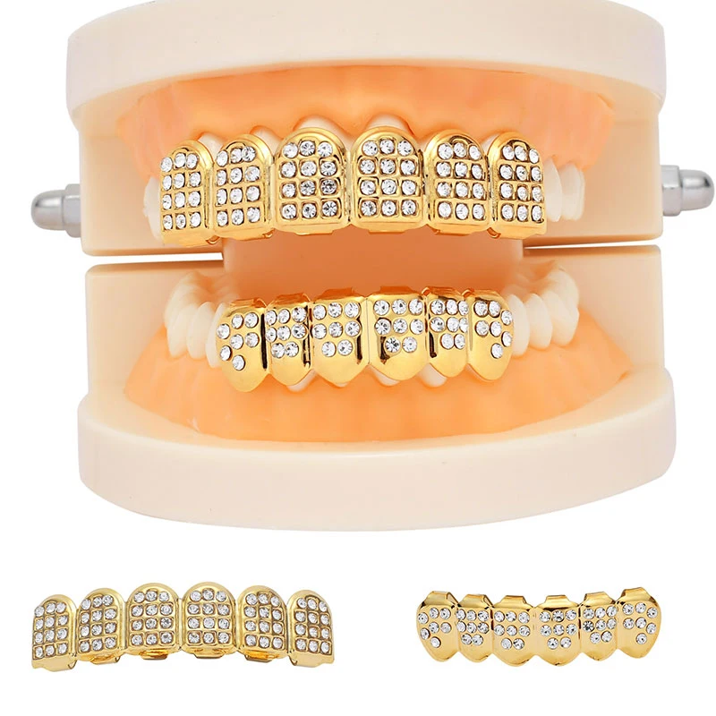 

Teeth Top Bottom Hip Hop Gold Teeth Grillz Set Tooth Grills Dental Mouth Punk Vampire Fangs Caps Cosplay Party Rapper Jewelry