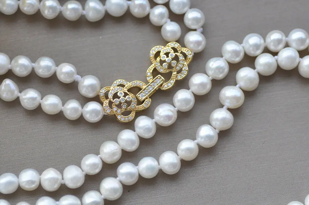 2Row 22" 8mm White Round Freshwater Pearl Necklace CZ 
2Row 22" 8mm White Round Freshwater Pearl Necklace CZ