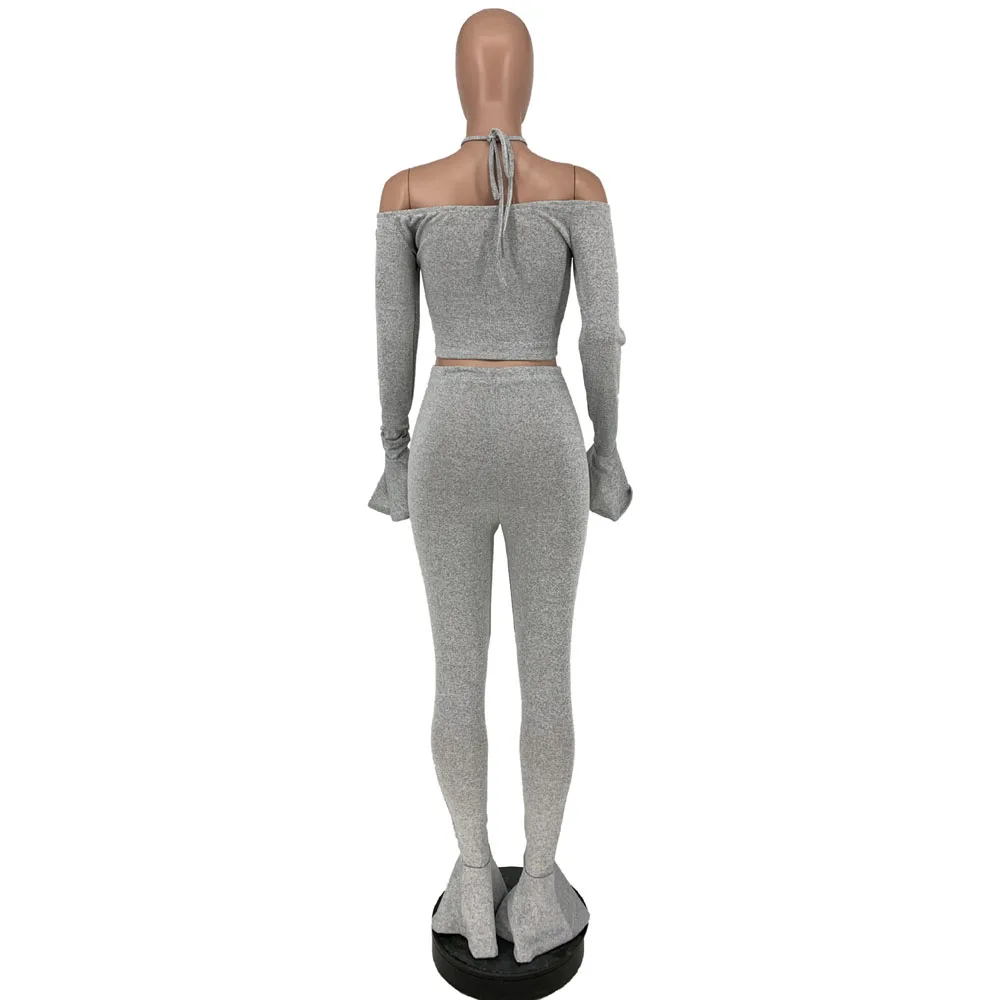 Elegant Solid Women Two Piece Set Tracksuit Halter Neck Flare Sleeve Skinny Tops and Bell Bottom Legging Slim Stretchy Sweatsuit
Elegant Solid Women Two Piece Set Tracksuit Halter Neck Flare Sleeve Skinny Tops and Bell Bottom Legging Slim Stretchy Sweatsuit