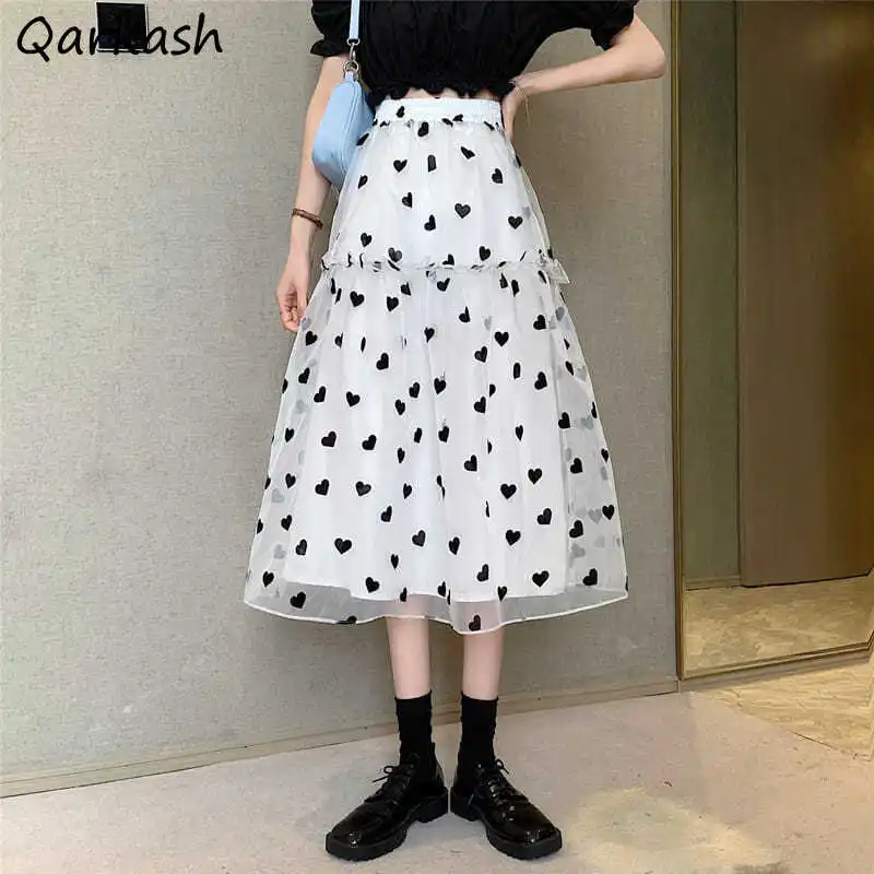 Skirts Women Lovely Heart-embroidery Elegant Elastic Waist Mesh Girls Sundress Korean Style Sweet Fashionable Ins Maiden Retro
Skirts Women Lovely Heart-embroidery Elegant Elastic Waist Mesh Girls Sundress Korean Style Sweet Fashionable Ins Maiden Retro