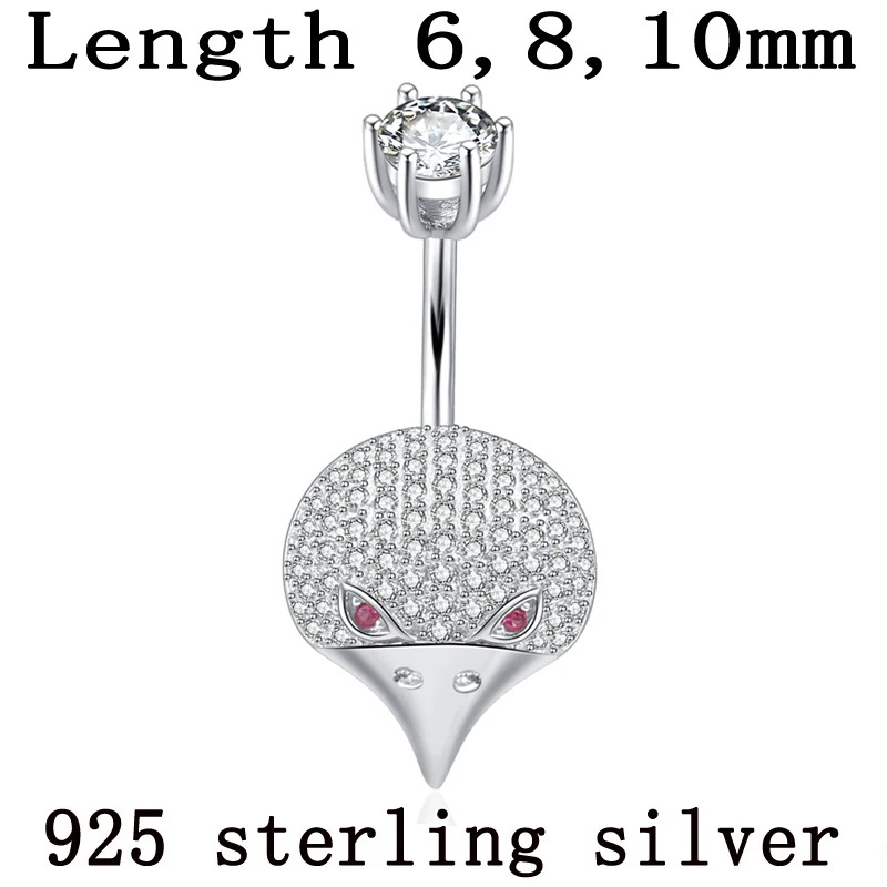 

S925 belly button ring bird head setting zircon stones 925 sterling silver body jewelry no allergic navel bar piercing jewelry