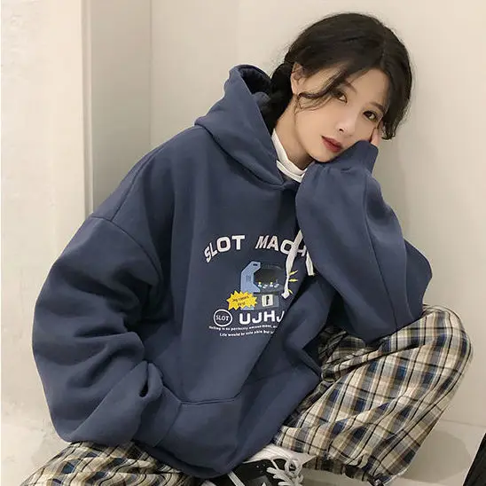 2021 Autumn New Korean Version of Loose Letters Blue Hooded Long-sleeved Sweater Female Student Jacket
2021 Autumn New Korean Version of Loose Letters Blue Hooded Long-sleeved Sweater Female Student Jacket