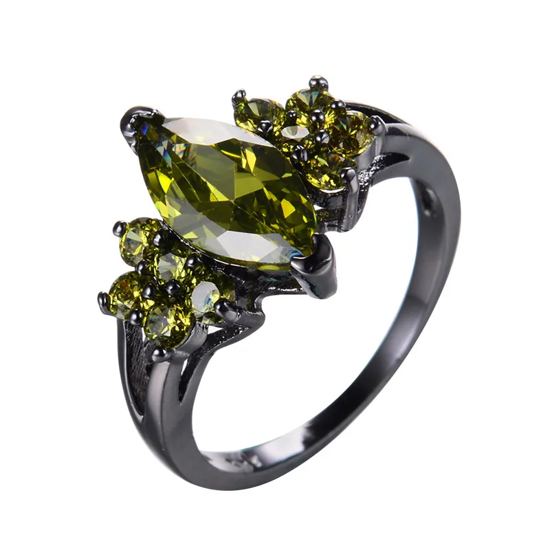 Cute Female Olive Green Stone Ring Vintage 14KT Black Gold Wedding Rings For Women Promise Love Engagement Ring 
Cute Female Olive Green Stone Ring Vintage 14KT Black Gold Wedding Rings For Women Promise Love Engagement Ring