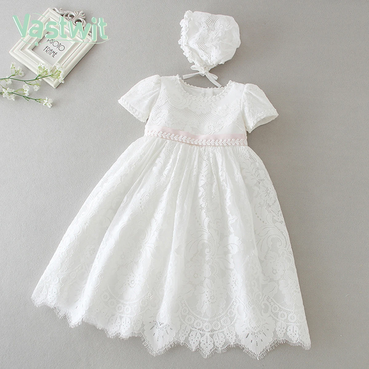 

Newborn Baby Girls Floral Lace Baptism Dress 1st First Birthday Princess Christening Gown+Bonnet Outfit Baby Girl Party Vestidos