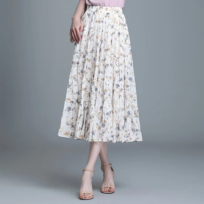 Chiffon Floral Long Pleated Skirt for Women Summer Elegant Chic Fashion Korean Style Loose Casual Elastic High Waist Skirts 5003
Chiffon Floral Long Pleated Skirt for Women Summer Elegant Chic Fashion Korean Style Loose Casual Elastic High Waist Skirts 5003