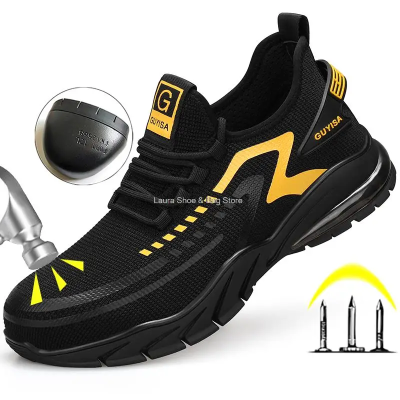 

Ботинки мужские сетчатые, удобные дышащие, рабочая обувь, стальной носок, защита от ударов, для строительства, 2021